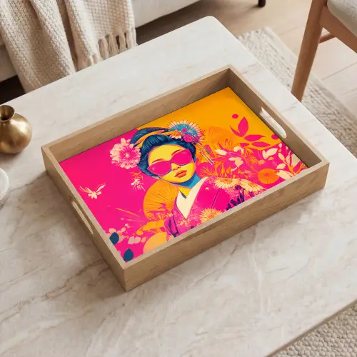 Vrouw - Zonnebril - Abstract - Oranje Dienblad Rechthoek middel -sfeer1