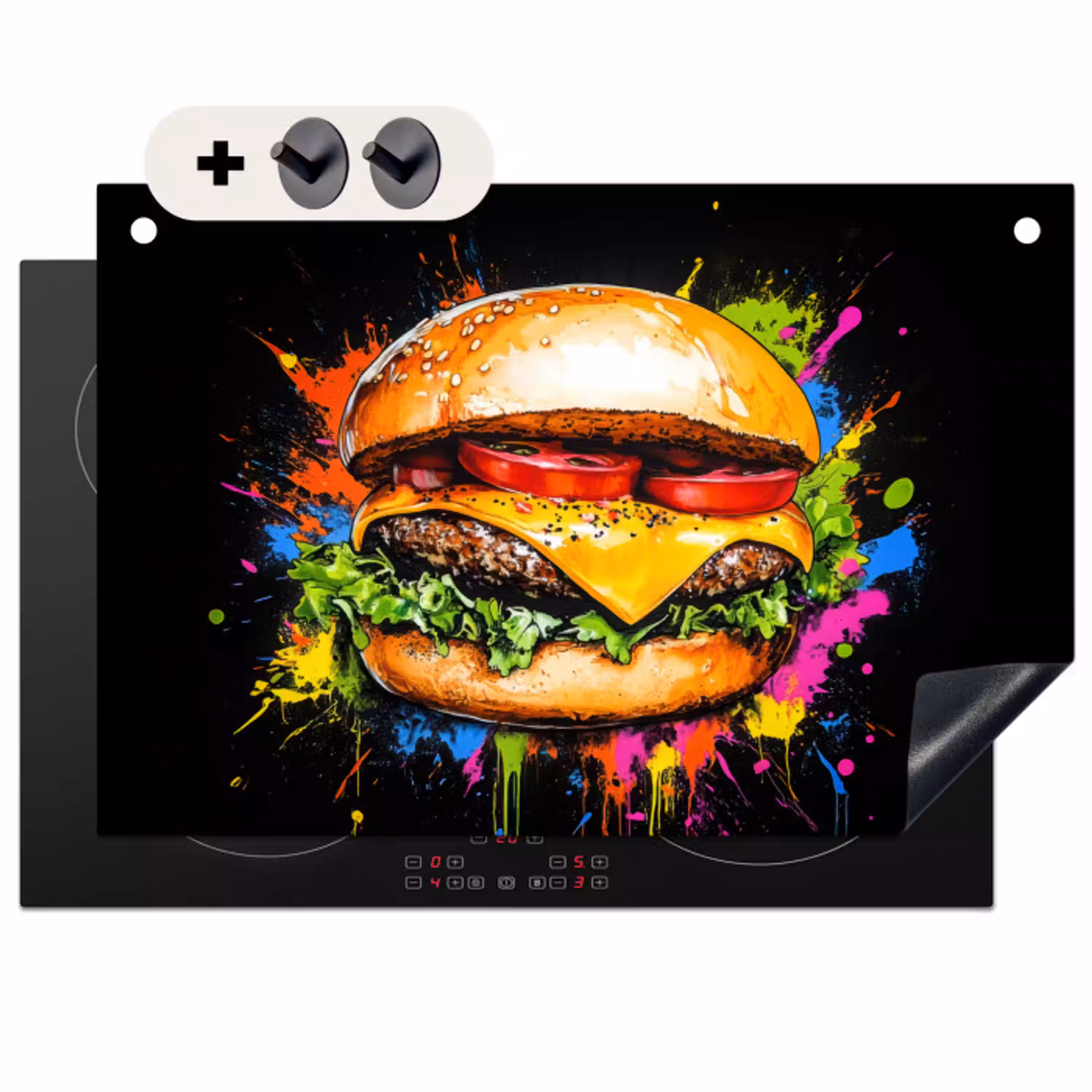 Hamburger - Graffiti - Verf - Kleurrijk - Eten - Abstract Inductie beschemer met haakjes klein -3d