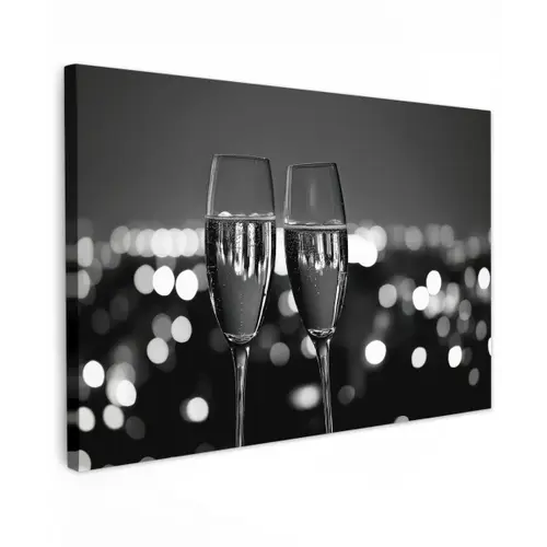 Bubbels - Proosten - Champagneglazen - Stadslichten Tuinposter op houten frame 2 cm dik klein -3d