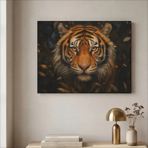 Bladeren - Tijger - Oranje Textielframe zwart klein -sfeer2