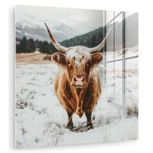 Schotse Hooglander - Landschap - Sneeuw - Bergen - Winter plexiglas 5mm klein -zzzproduct_nieuw