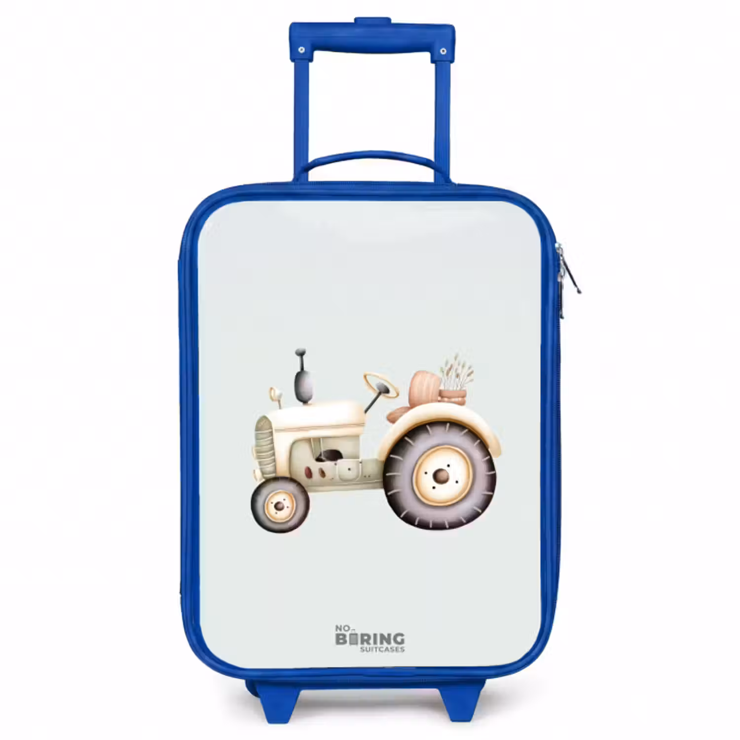 Kinderkoffer - Blauw - Beige vintage tractor in pastel groene kleuren