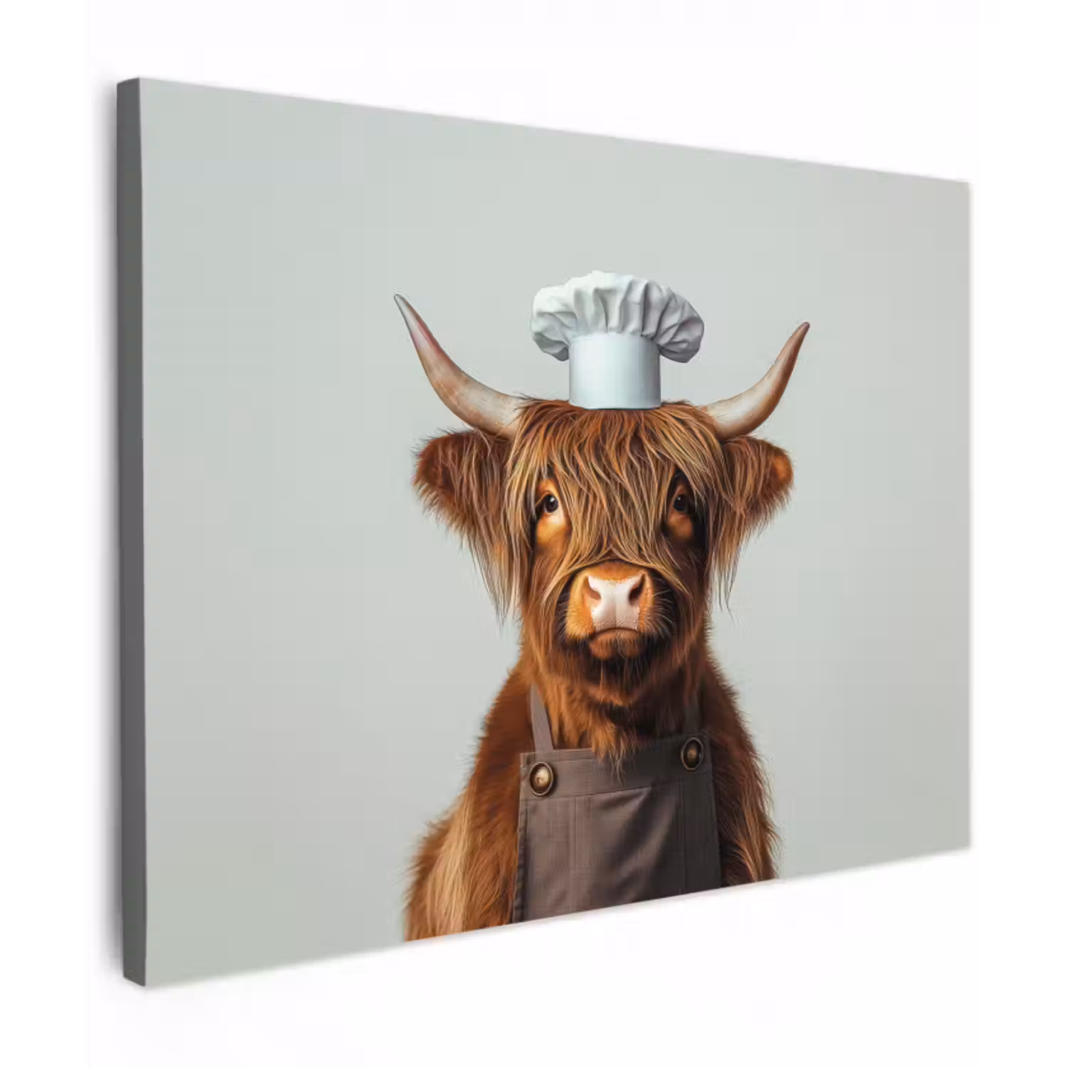 Canvas schilderij - Schotse Hooglander - Bruin - Hoorns - Kokskleding