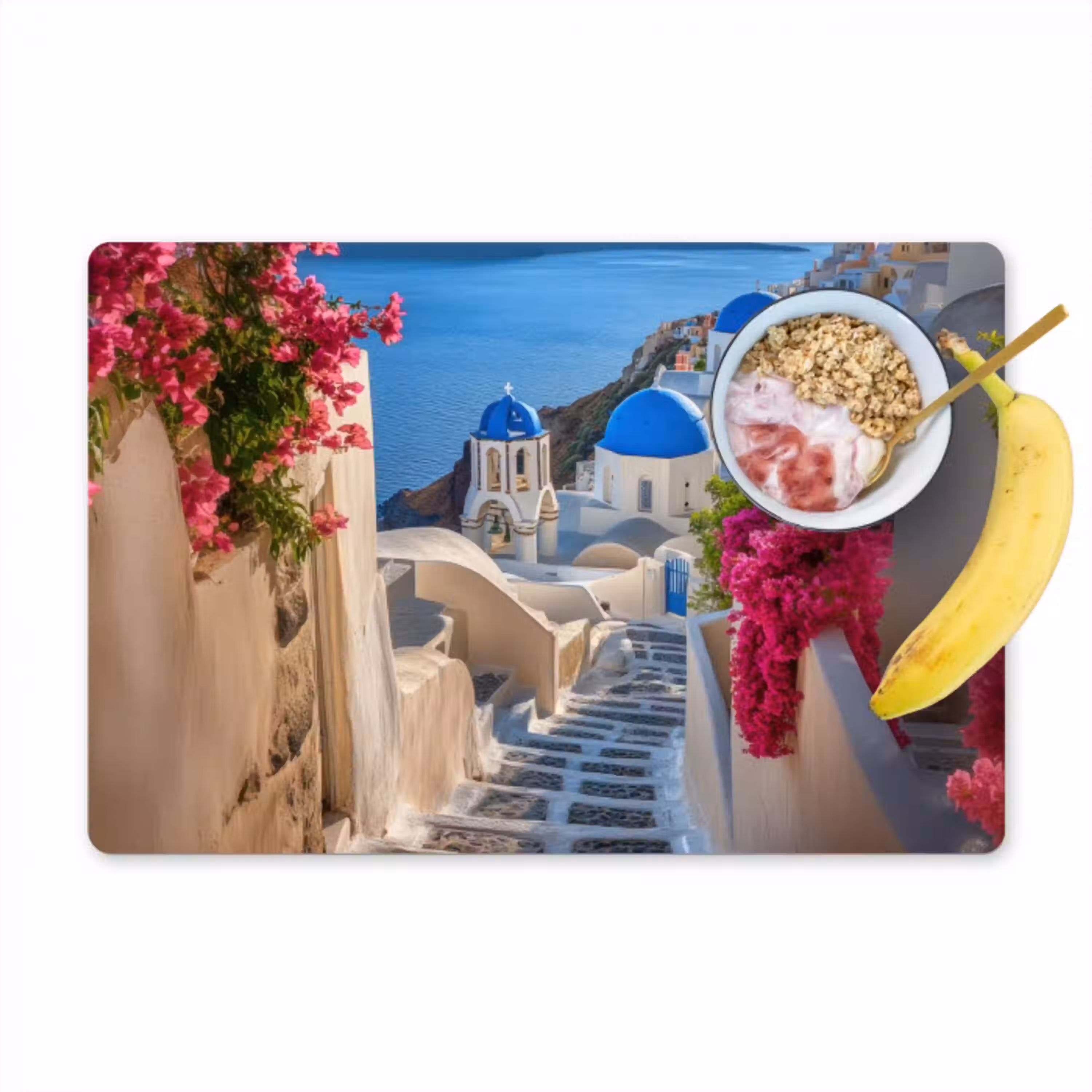 Santorini - Bloemen - Griekenland Placemat vinyl groot -zzzproduct_Kitchenyeah-website