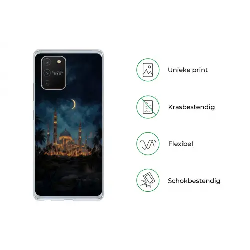 Sterrenhemel - Maan - Palmbomen - Moskee Telefoonhoesje Samsung Galaxy S10 Lite klein -specsS10Lite