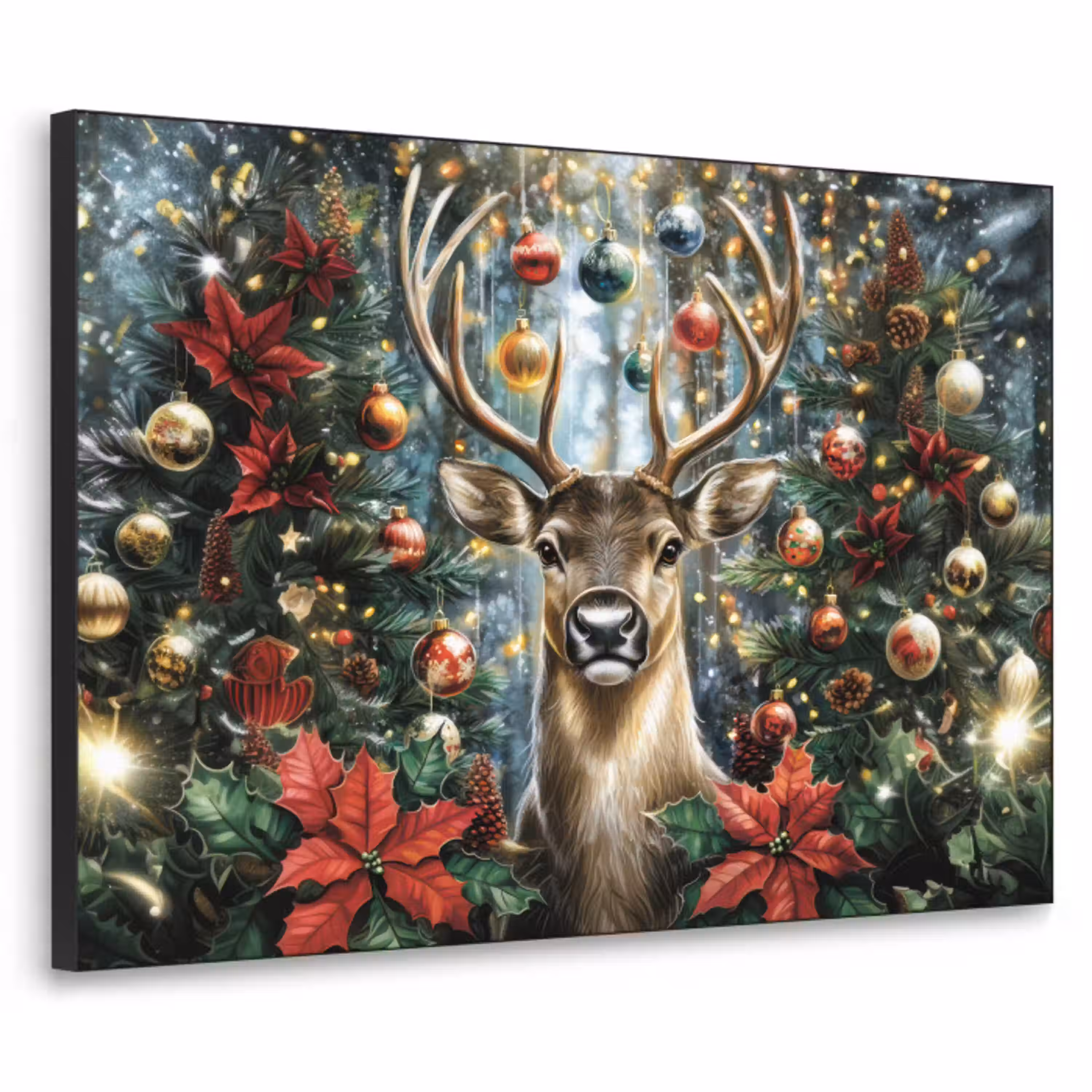 Kerstfeest - Dennenbos - Rood Textielframe - compleet frame klein -3d