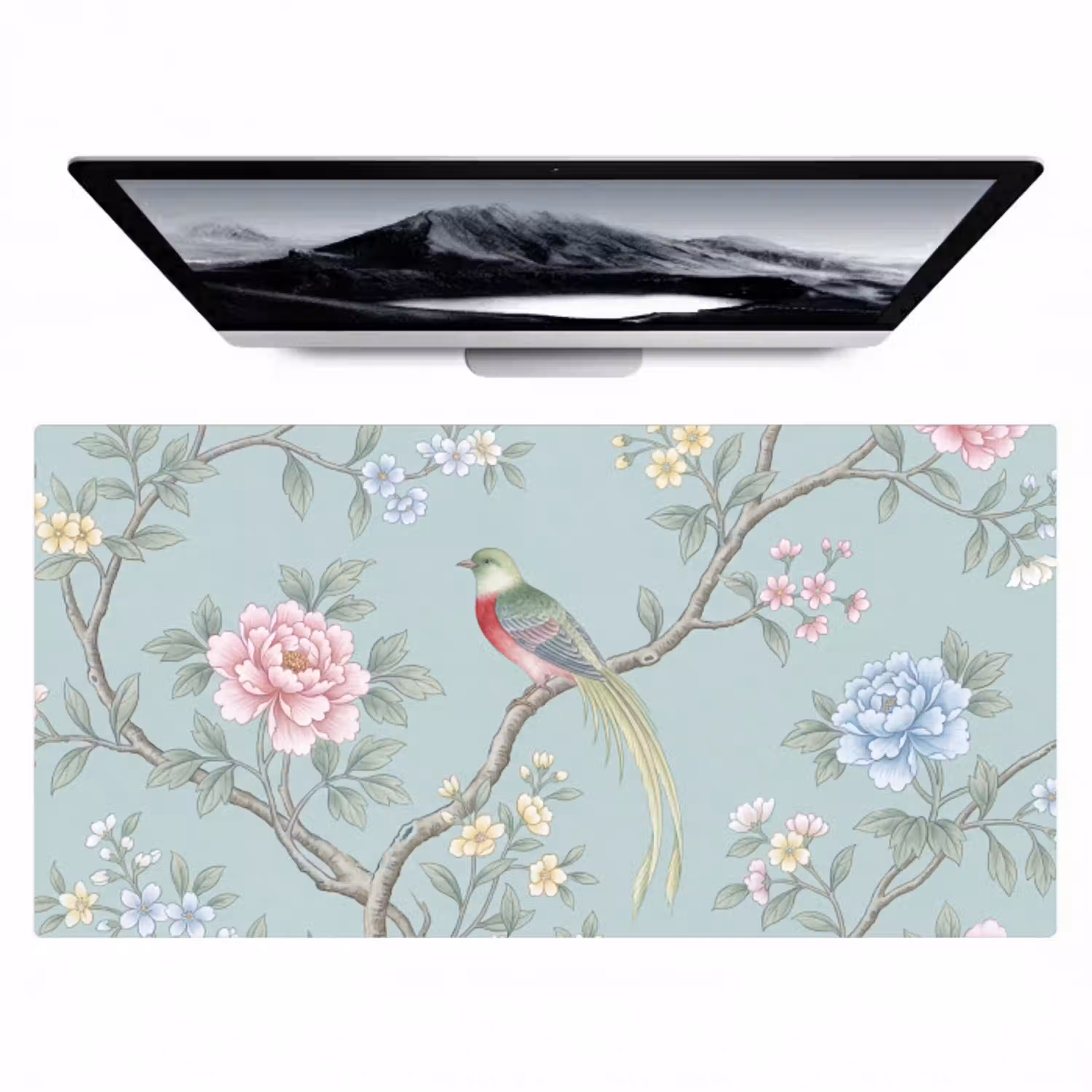 Vogel - Bloemen - Kleurrijk Muismat XXL klein -zzz3d