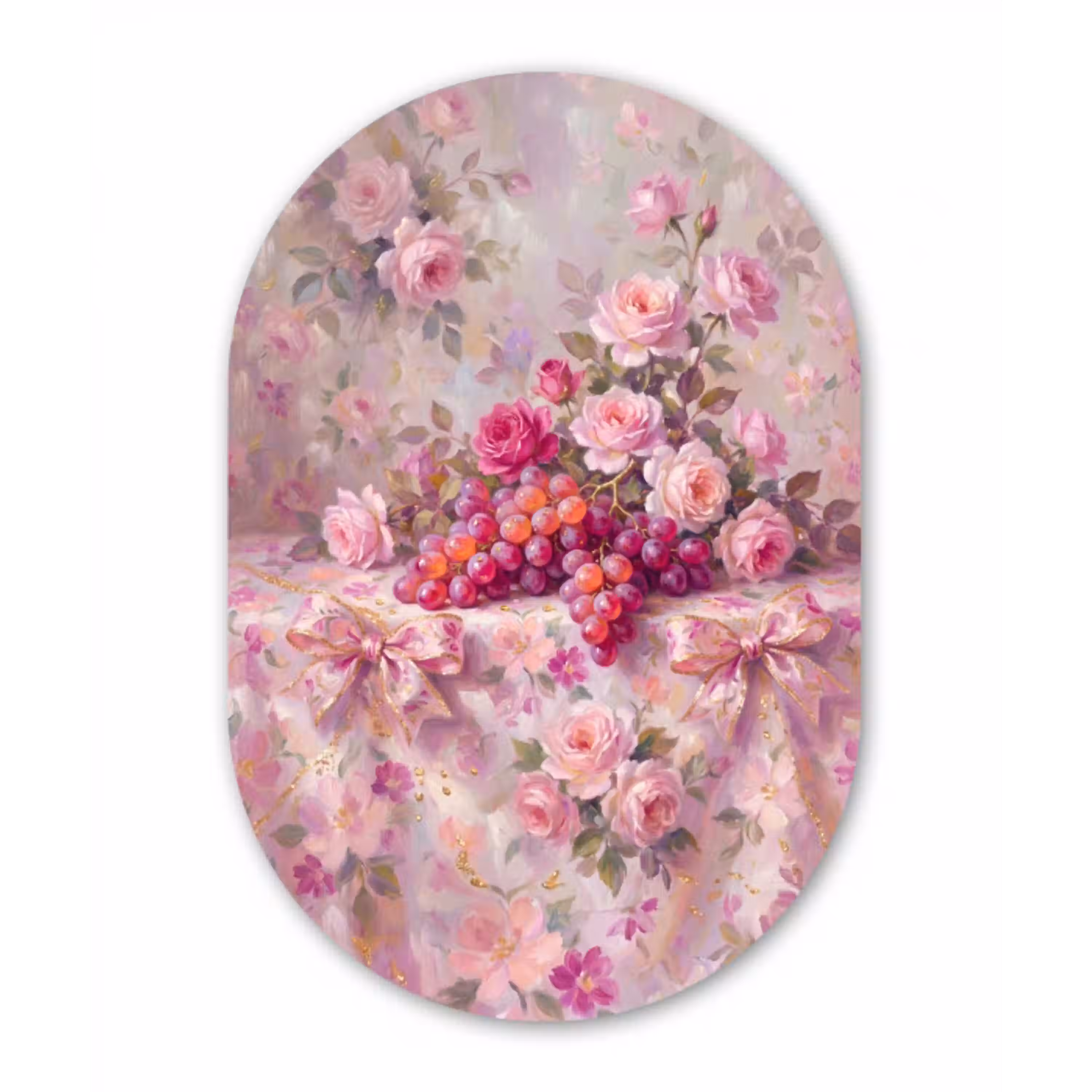 Eten - Bloemen - Stilleven - Roze - Goud Wandcirkel Ovaal Aluminium middel -3d