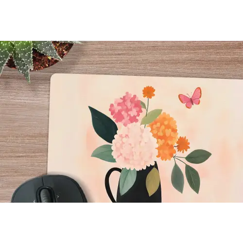 Vaas - Bloemen - Vlinder - Rood muismat rubber klein -closeup