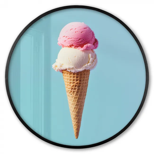 Ronde fotolijst - Bolletjes - Schepijs - Hoorntje - Blauw