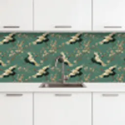 Kersenbloesem - Kraamvogels - Groen keuken achterwand 2 middel 871 -3d