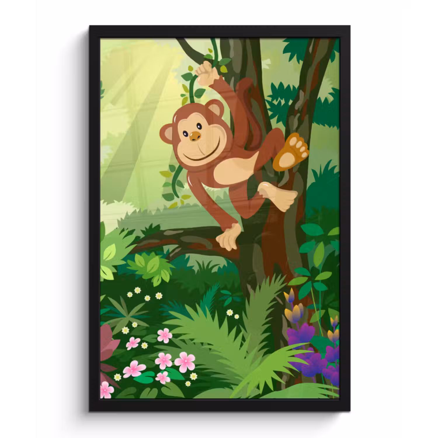 Poster met lijst - Aap - Jungle - Jongens - Meisjes - Bloemen - Kids