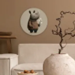 Neushoorn - Witte bloemen - Lief Wandcirkel kunststof plaat 5mm dik klein -sfeer1