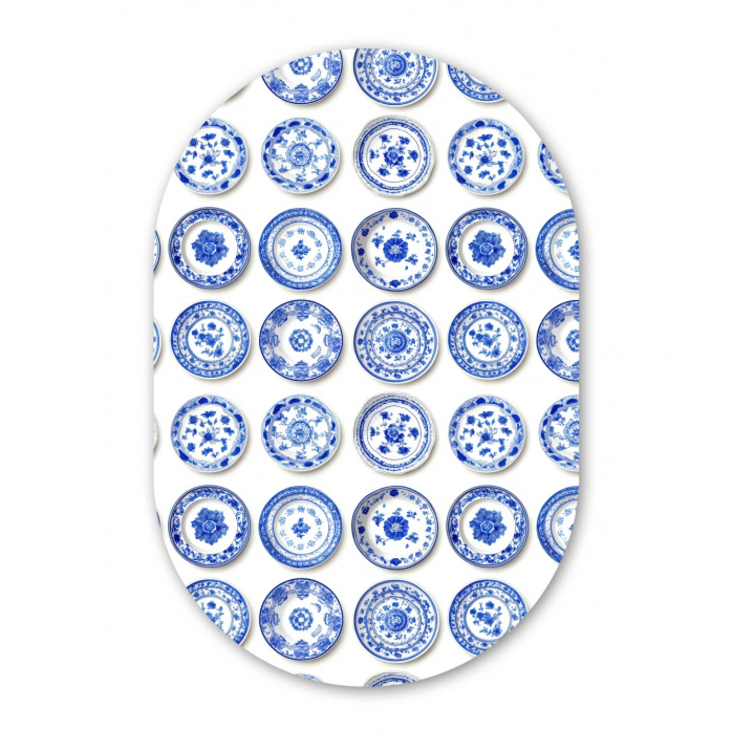 Borden - Bloemen - Patroon - Blauw Wandcirkel Ovaal Forex klein 630 -3d