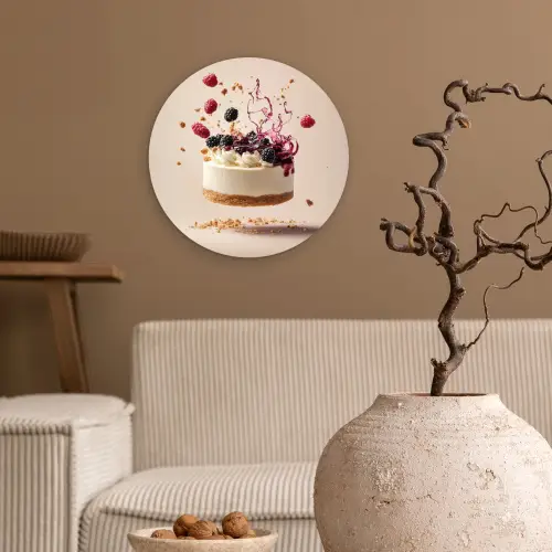 Cheesecake - Eten - Roze - Taart Wandcirkel plexiglas klein -sfeer1