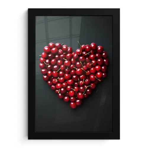 Kersen - Hart - Rood - Zwart fotolijst zwart zonder passe partout klein -3d