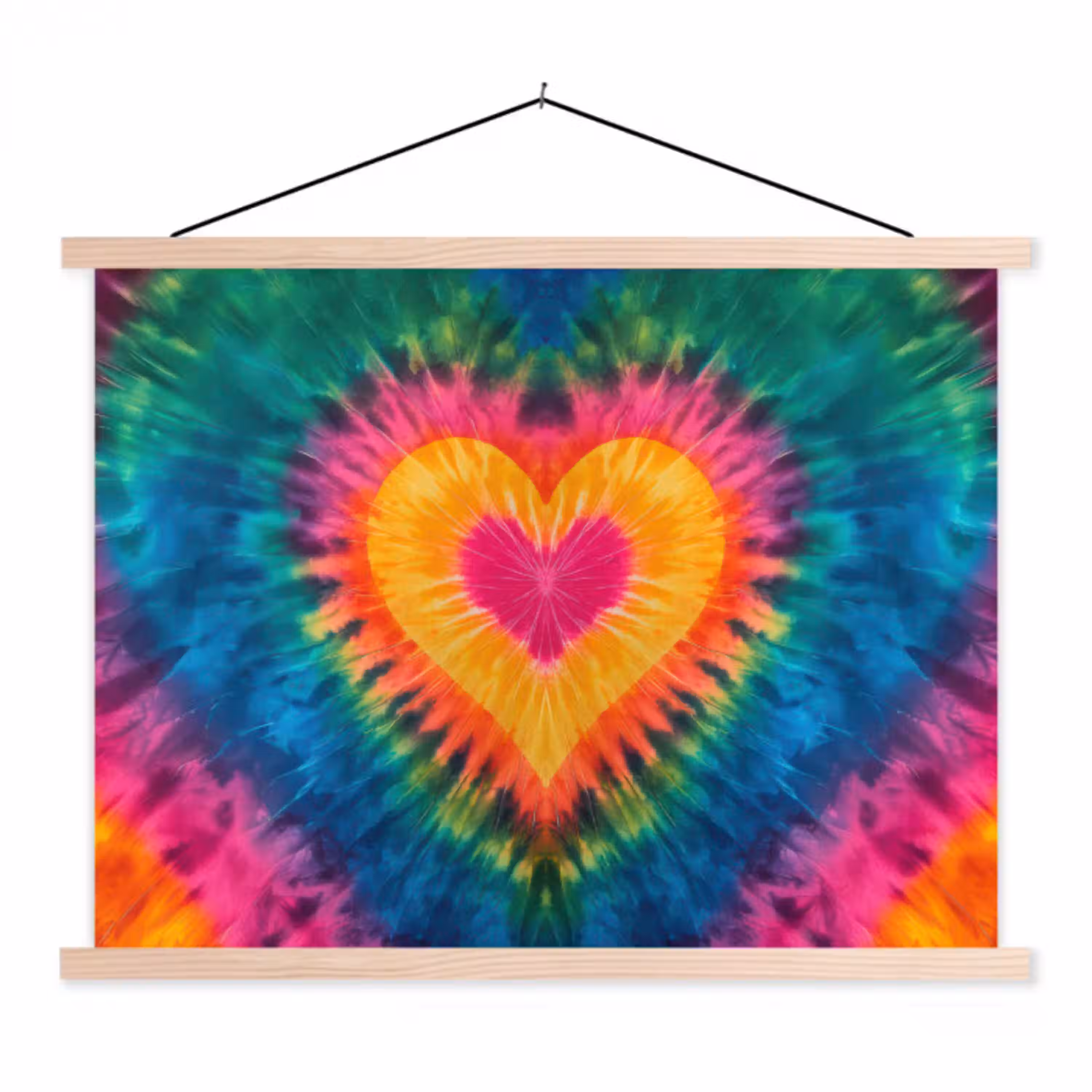 Hart - Tie Dye - Kleurrijk textielposter latten blank klein -3d