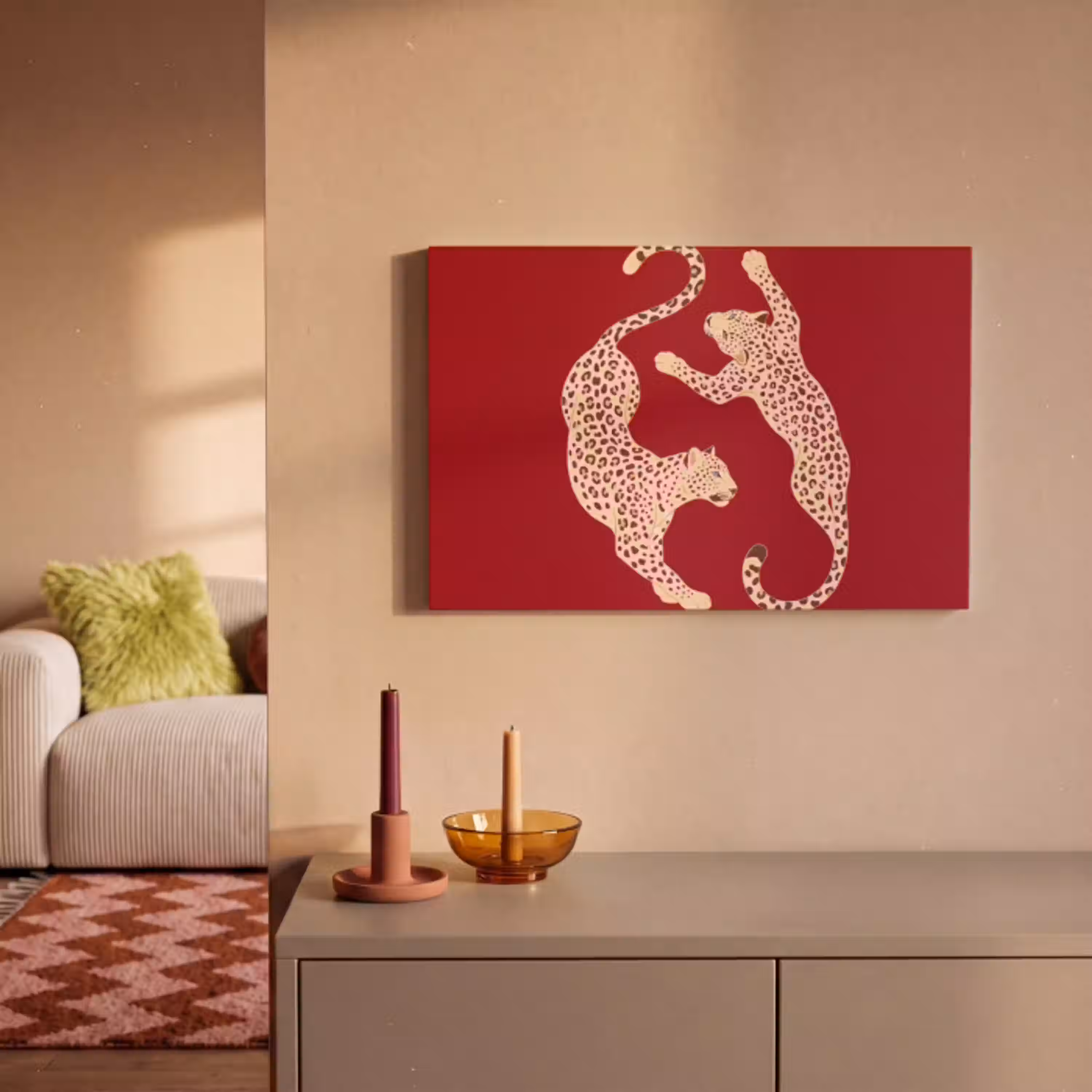 Dieren - Luipaard - Abstract - Rood - Modern canvas 2cm klein -sfeer1