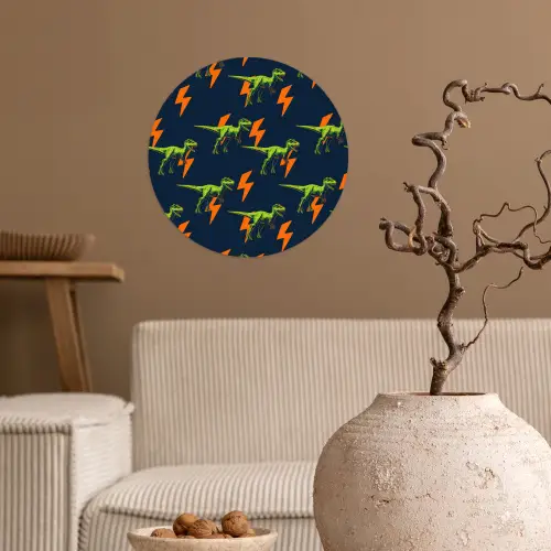 Bliksemschichten - Oranje - Dinosaurussen Wandcirkel behangsticker klein -sfeer1