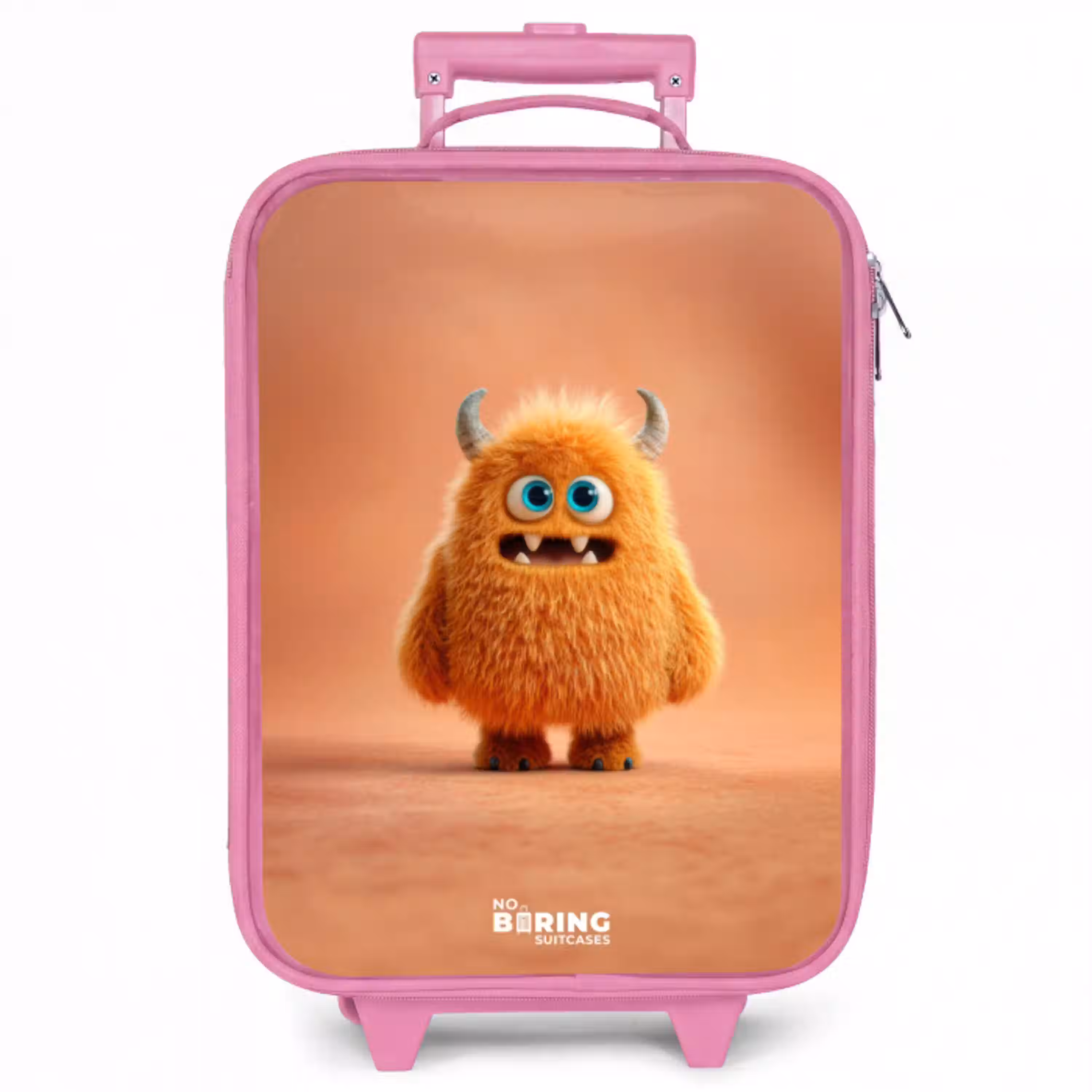 Oranje Pluizig Monster met Hoorns Kinderkoffer - Roze klein -zzz_website3d