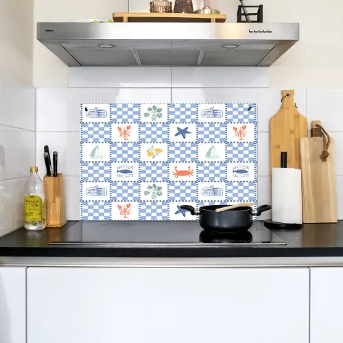 Zee - Sfeer- Mozaïek - Blauw Inductie beschemer met haakjes klein 777 -sfeer2