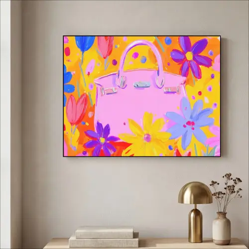 Tas - Roze - Bloemen Textielframe zwart klein -sfeer2