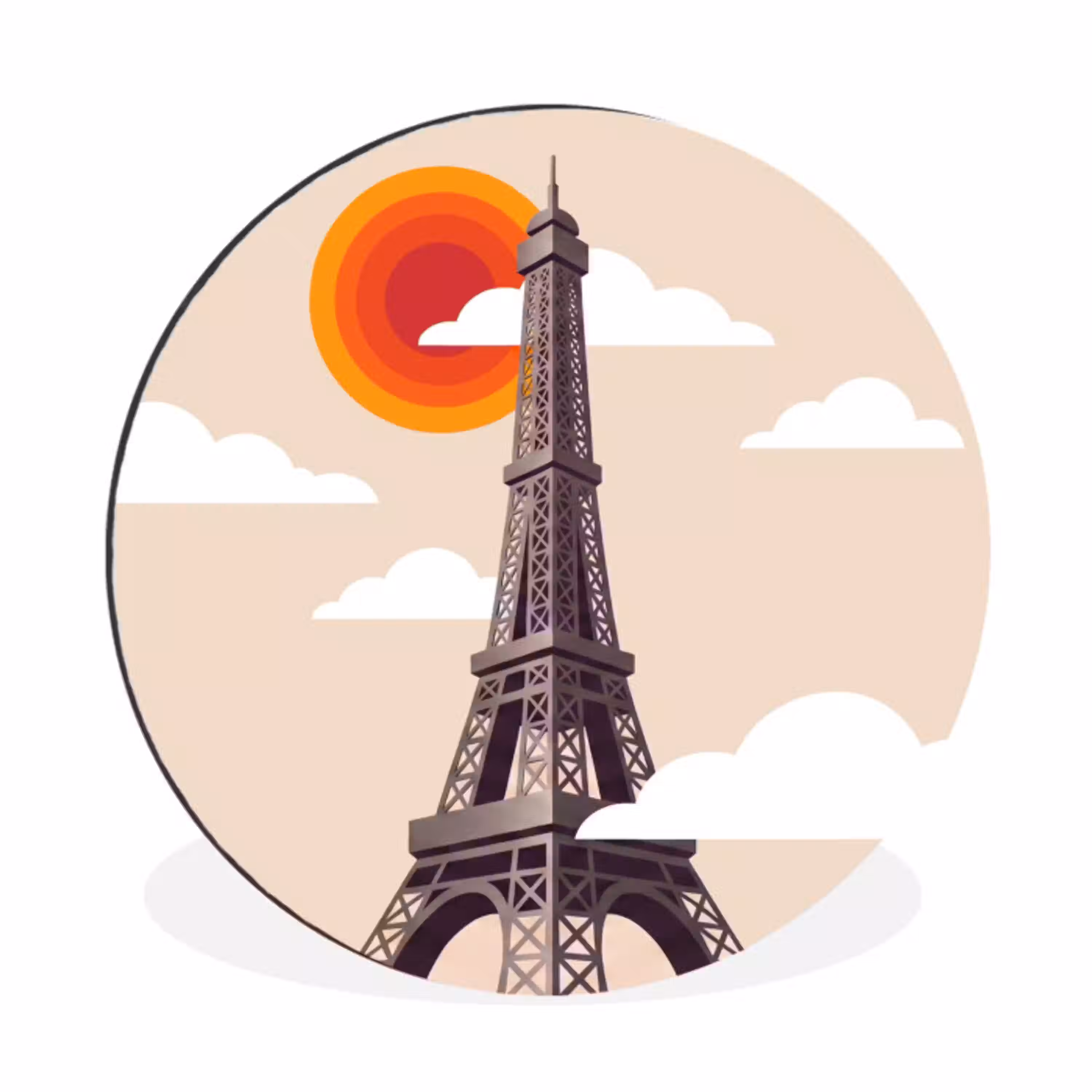 Eiffeltoren - Zon - Architectuur - Abstract - Beige Wandcirkel aluminium klein -3d