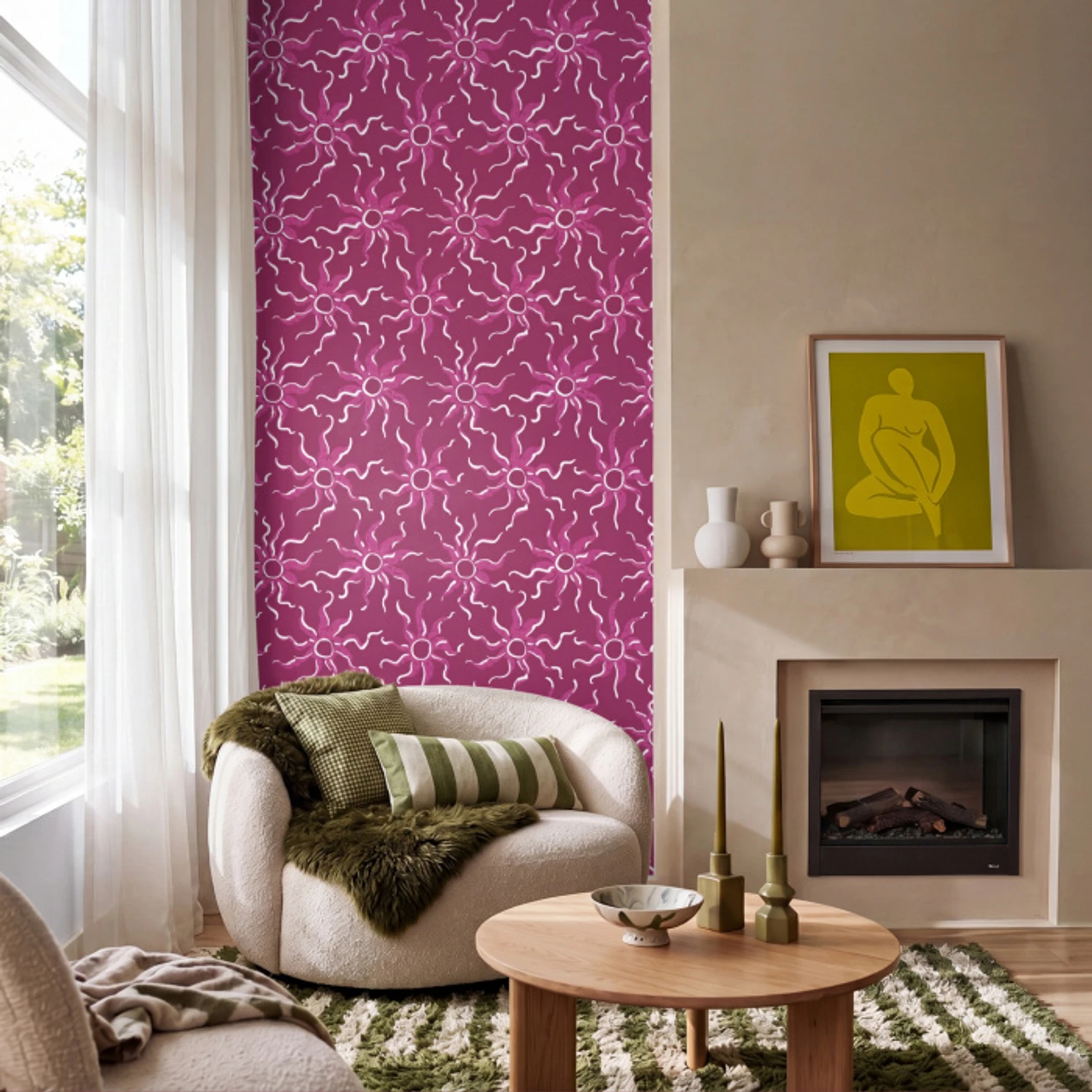 Bohemian - Zon - Magenta Behang Vinyl klein 1060 -sfeer2