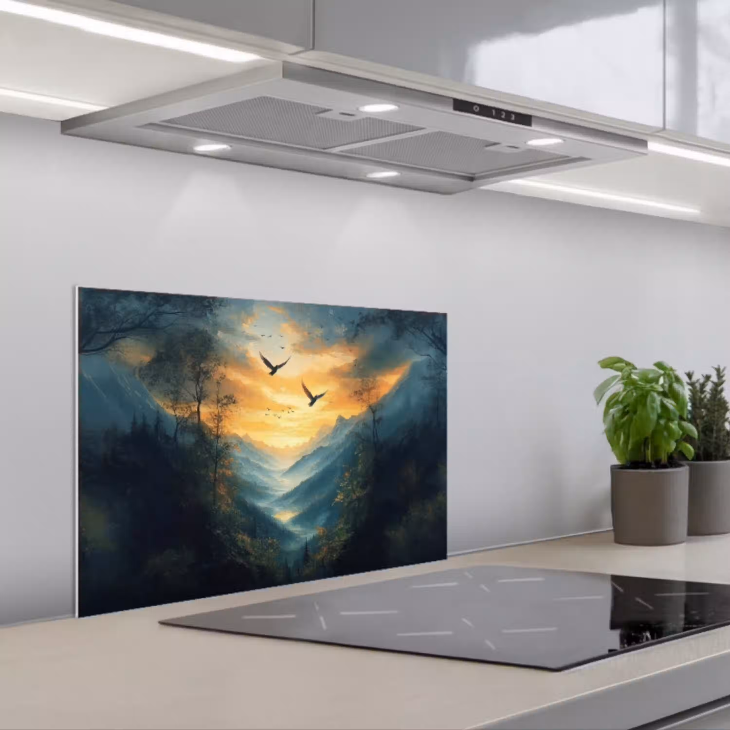 Vogels - Zon - Bomen - Groen keuken achterwand spatscherm klein -3d_schuin