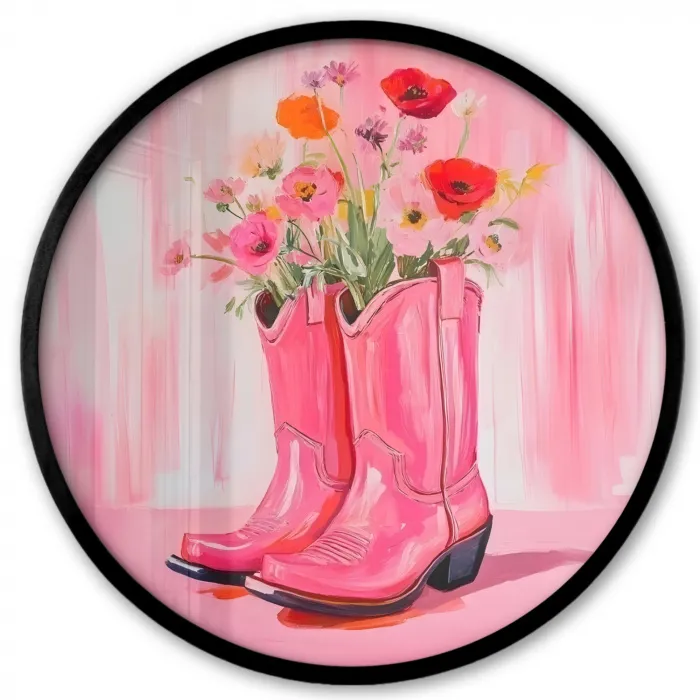 Roze - Bloemen - Cowboy Fotolijst rond zonder passe partout klein -3d