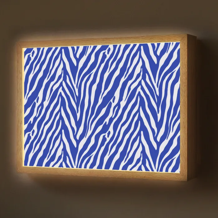 Zebra - Patroon - Kobalt - Blauw Light Box met batterij (Wandlamp) middel 907 -z3d_website