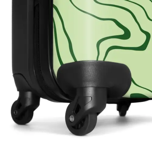 Lichtgroene achtergrond met abstracte donkergroene lijnen NBS - Handbagage koffer - Kinderen Unisex middel -wiel