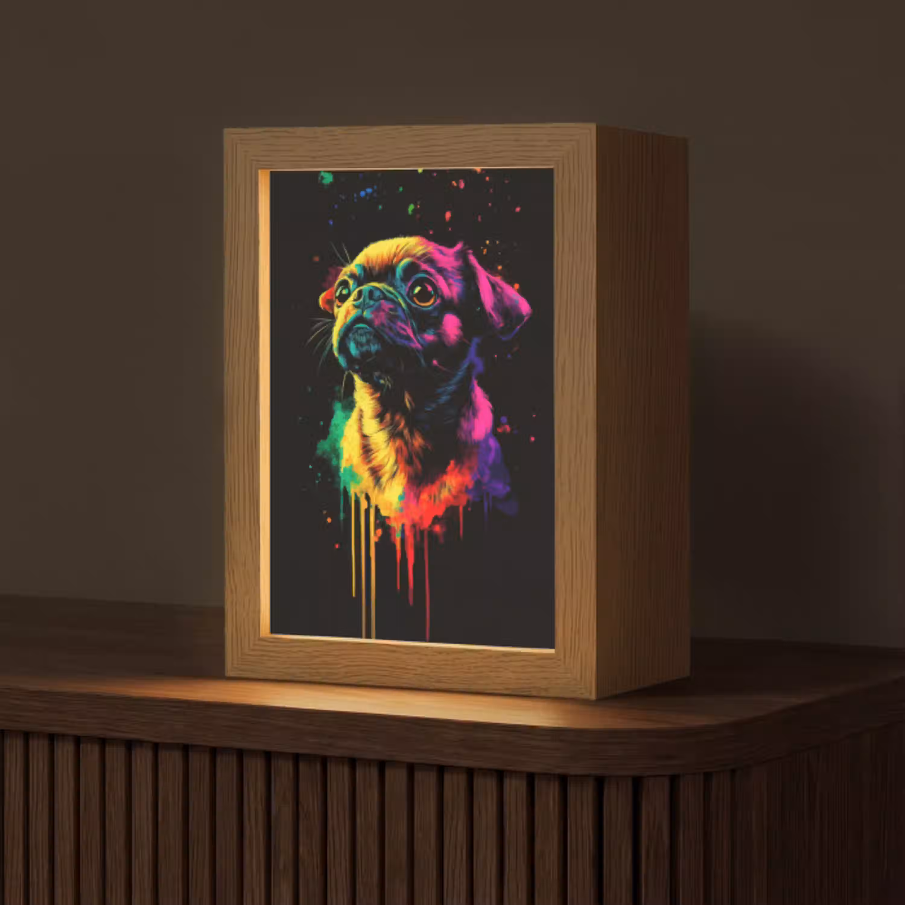Puck - Hond - Verf - Kleuren Light Box met kabel (Tafellamp) klein -z3d_website