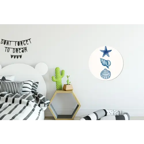 Zeester - Schelpen - Blauw Wandcirkel aluminium klein -kinderkamer