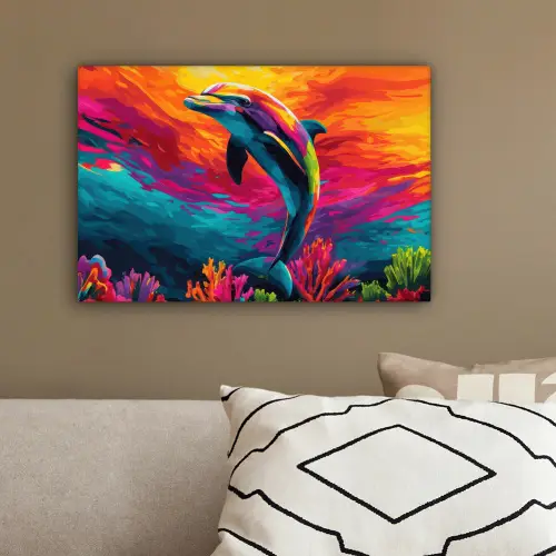 Dolfijn - Kleurrijk - Oceaan - Koraal canvas 2cm klein -sfeer3
