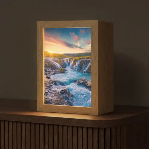 Waterval - Planten - Mos - Landschap - Zonsondergang - Rots Light Box met kabel (Tafellamp) klein -z3d_website