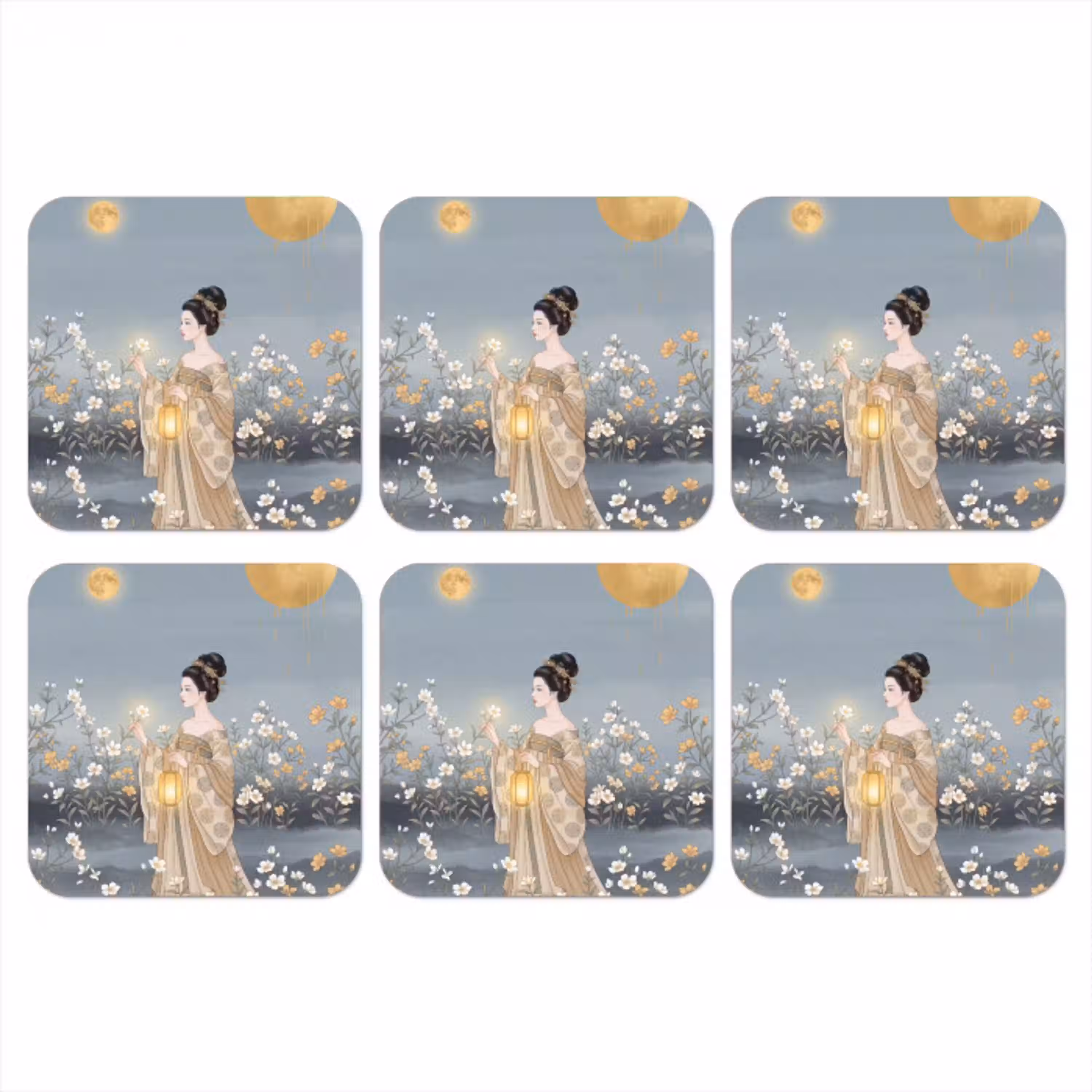 Aziatisch - Vrouw - Kimono onderzetter kurk middel -3d