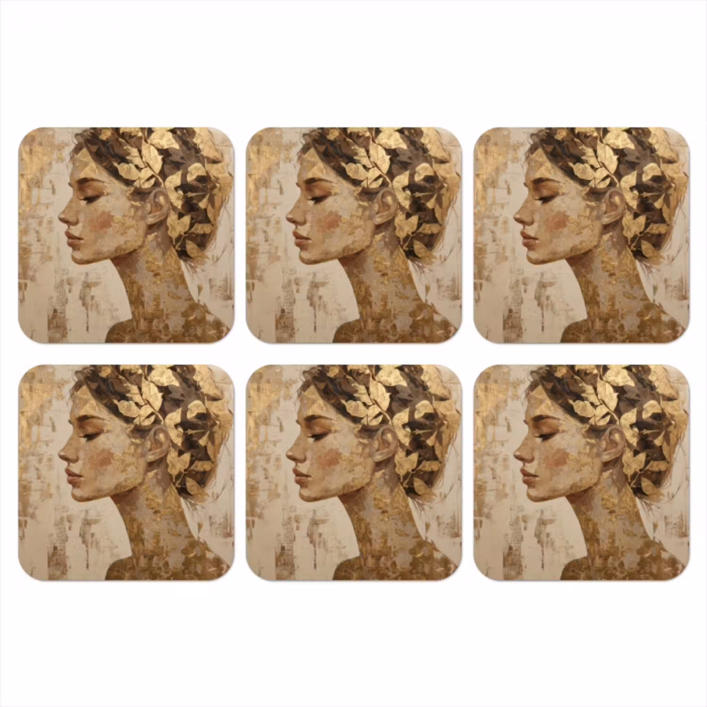 Vrouw - Goud - Abstract - Textuur onderzetter kurk middel -3d