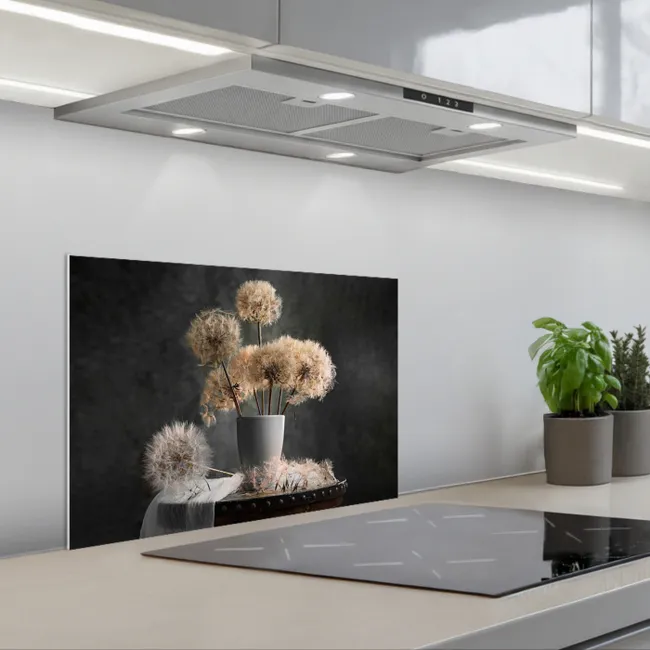 Bloemzaden - Paardenbloem- Vaas - Stilleven - Boeket keuken achterwand spatscherm klein -3d_schuin