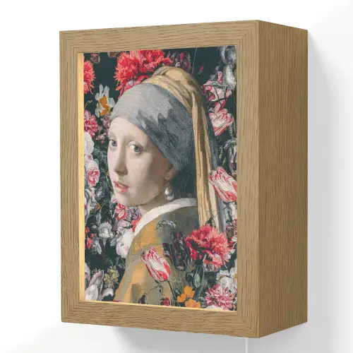 Meisje met de parel - Johannes Vermeer - Bloemen Light Box met kabel (Wandlamp) klein -3d