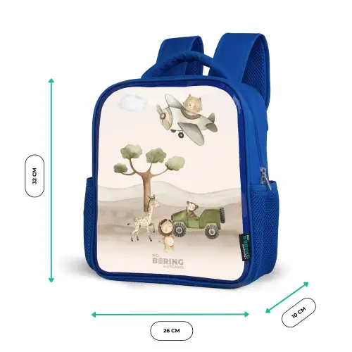 Dieren op safari Kinderrugzak - Blauw middel -productfoto_formaten