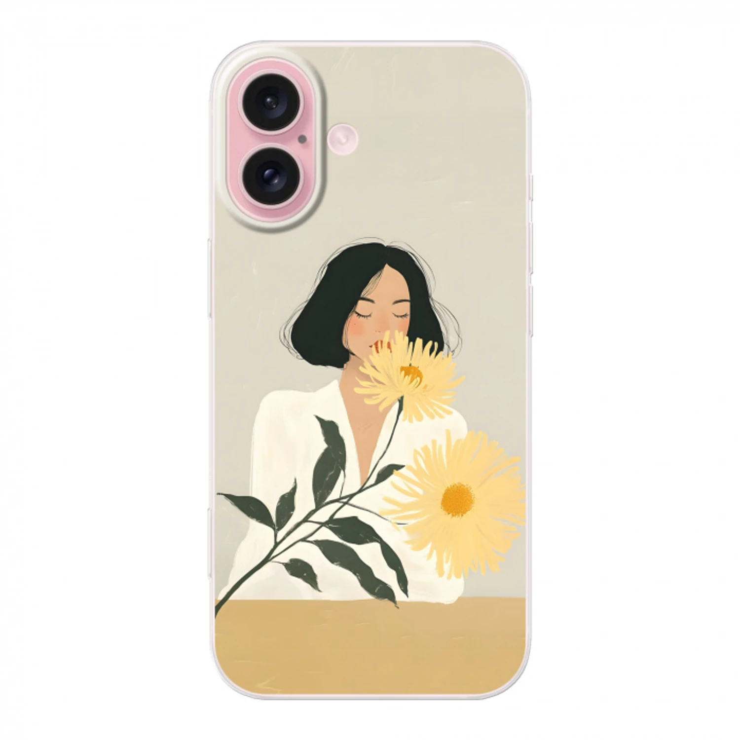 Vrouw - Bloem - Geel - Minimalistisch Apple iPhone 16 klein -3d