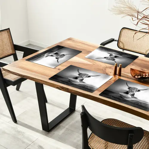 Schotse Hooglander - Spaghetti - Dieren - Zwart wit Placemat vinyl groot -zzsfeer4_Kitchenyeah-website