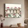 Uilen - Tak - Hulstblaadjes - Kerstmuts Textielframe - compleet frame klein -sfeer3