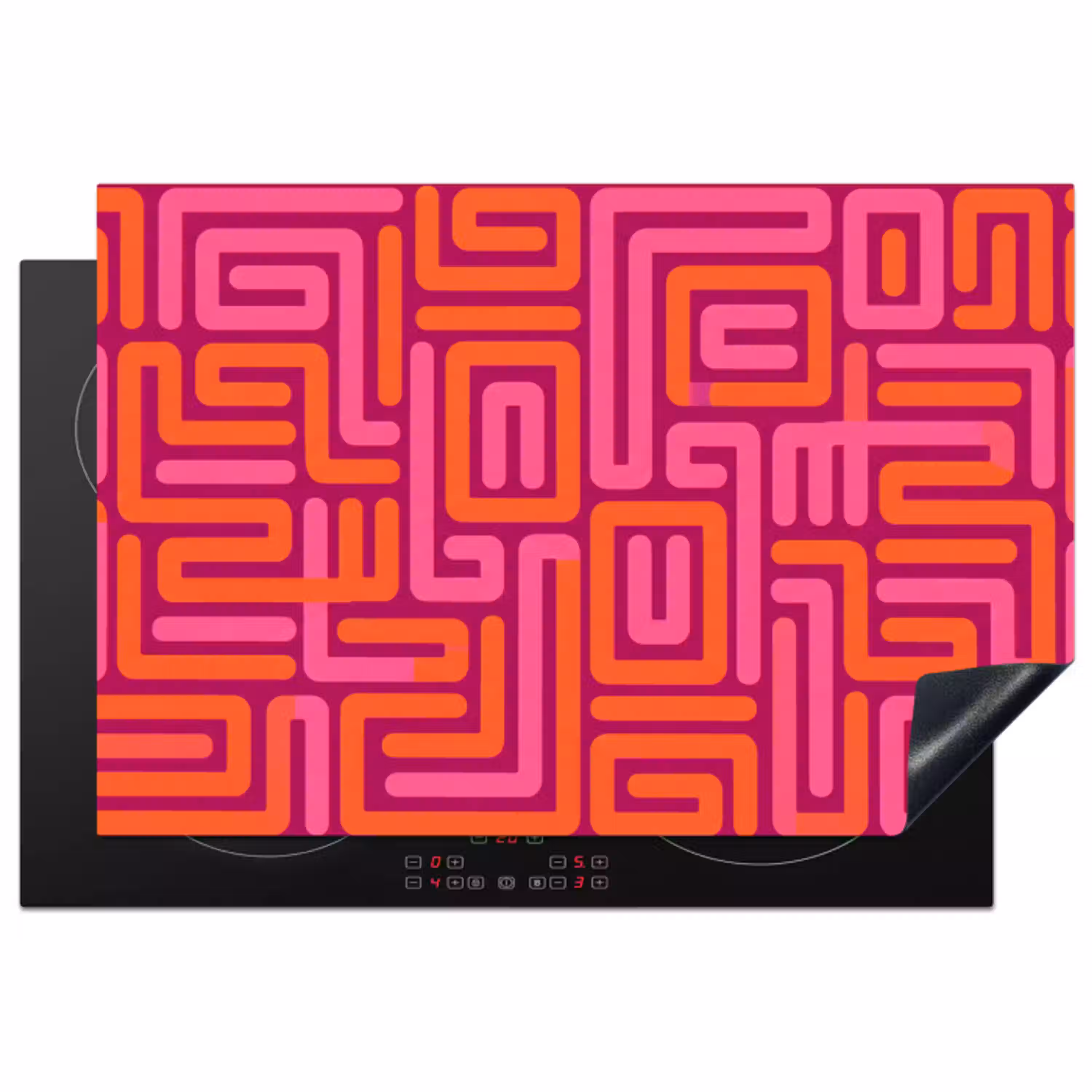 Abstract - Patroon - Lijnen - Roze - Oranje Inductie beschermer vinyl 3mm klein -3d