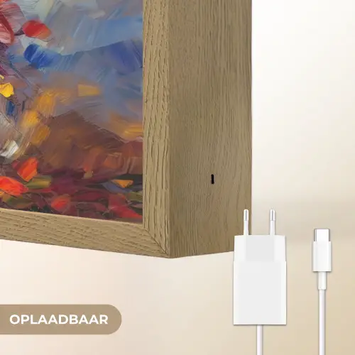 Bloemen - Kleurrijk - Olieverf - Bloempot Light Box met batterij (Wandlamp) middel -USP_websiteoplaadbaarNL
