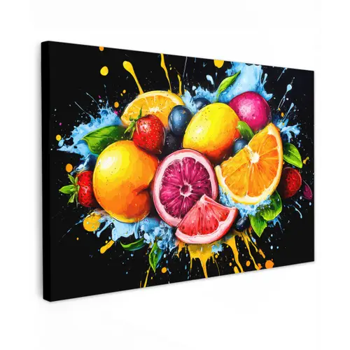 Fruit - Graffiti - Kleurrijk - Sinaasappel - Aardbei - Abstract canvas 2cm klein -z3d
