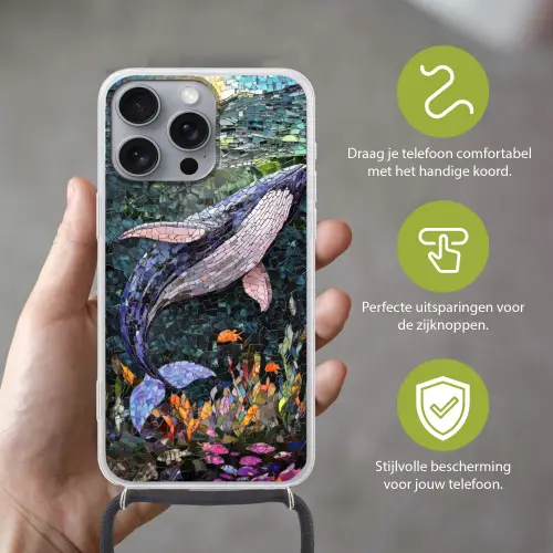 Mozaïek - Walvis - Koraal - Water Hoesje iPhone 16 Pro Max met koord klein -sfeer2_NL