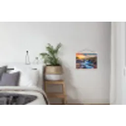 Waterval - Planten - Mos - Landschap - Zonsondergang - Rots textielposter latten blank klein -woonkamer