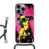 Hond - Zonnebril - Roze - Art Hoesje iPhone 16 Pro Max met koord klein -3d